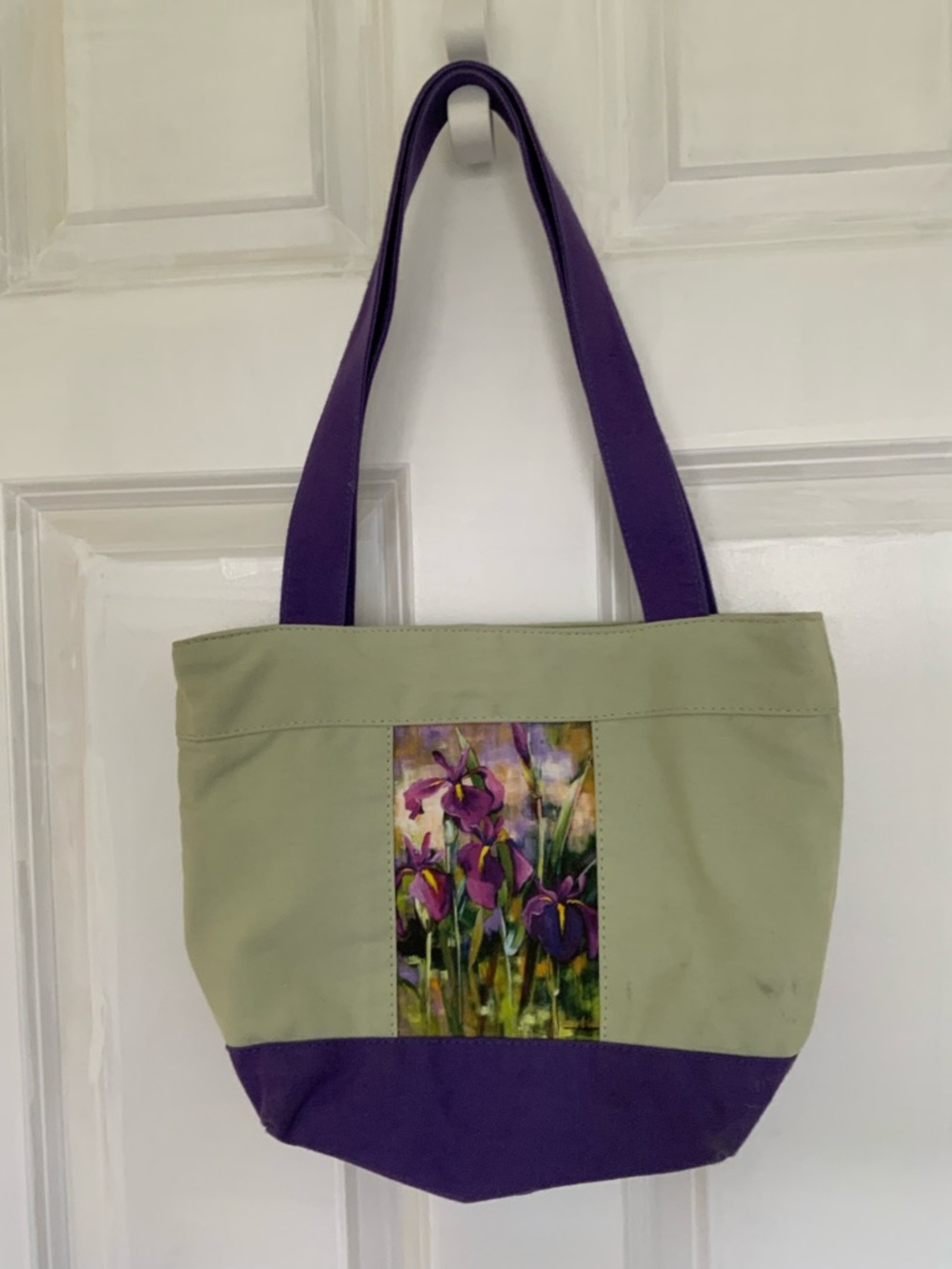 Trillium Tote Purple Strap Green & Purple Floral Tote Bag.